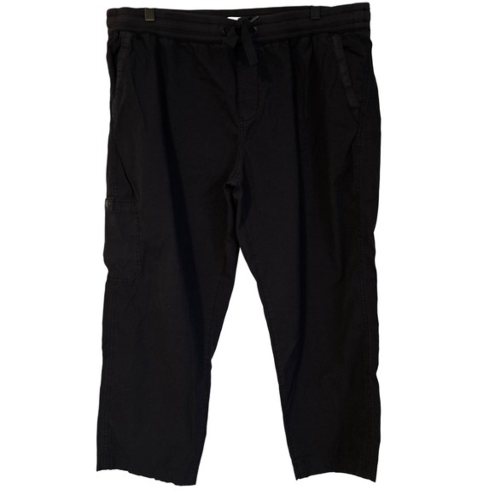 LL.Bean Black Cargo Pants Drawstring Waist Relaxed Fit Cropped Womens Size
